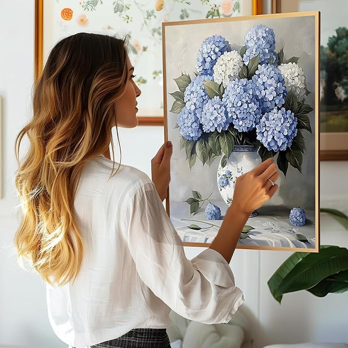 Paint by Numbers Kit for Adults, Blue Hydrangea Paint by Numbers Kits | Easy Beautiful Flowers Adult Paint by Number Kits on Canvas, DIY Acrylic Oil Painting by Numbers for Home Decor 16X20 inch