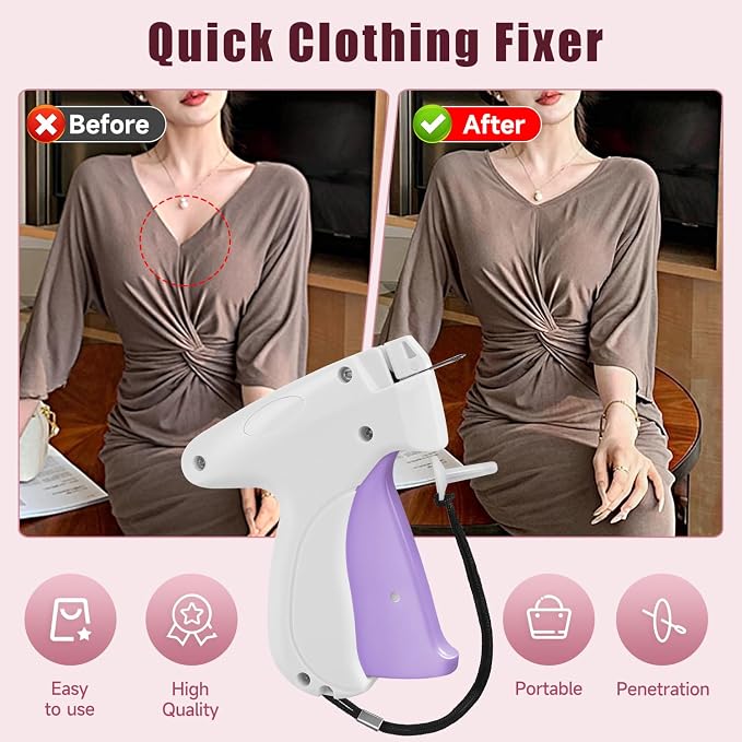 Micro Sewing Gun Stitch Gun for Clothes, White/Light Purple Color Versatile Stitching Gun for Hemming Pants Repairing Seams and More