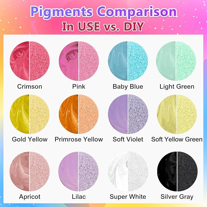 Mica Powder 12 Colors Pearlescent Pigment - for Resin Epoxy, Soap Making, Nail Polish, Lip Gloss, Eye Shadow, Bath Bomb, Slime & Candle - 10g Each Bottle(Pastel Hues)