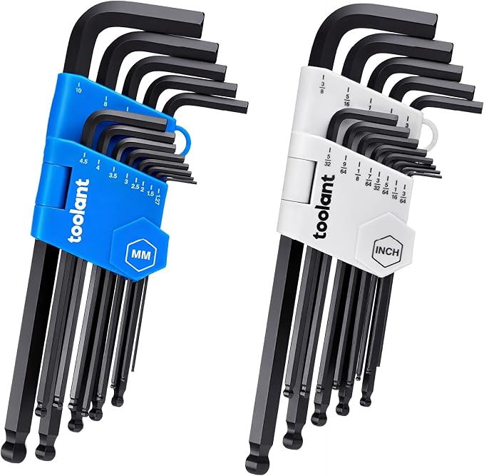 toolant Allen Wrenches Sets 26pcs(Metric&SAE), Long Arm Allen Wrench with Ball End, Metric Hex Key Set 1.27mm- 10mm, SAE Hex Key Set 3/64"- 3/8", Holder Design for Auto Maintenance and DIY Projects