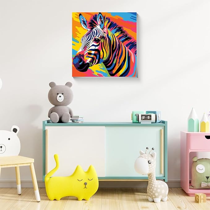 ajepon Zebra Paint by Numbers Kit for Kids with Frame - Zebra Paint by Number for Kids, Kid Painting by Number Kits Age 6-8 for Home Wall Decor 8X8inch (with Wooden Easel)