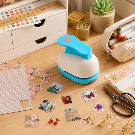 BAOFALI Stamp Puncher 0.8x0.7 inch Stamp Punch Rectangular Postage Stamp Punch |Stamp Hole Puncher| Lever Action Paper Punches for Scrapbooking Journaling Card Making