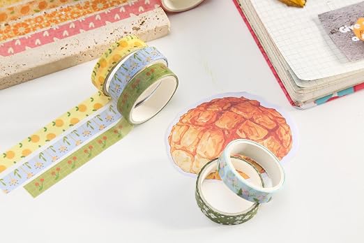 Basic Patterns Washi Tape Set 60 Rolls Geometric Elegance Decorative Skinny Masking Tapes for Arts, DIY Crafts, Journals, Planners, Scrapbook, Wrapping (Warm Floral Cottage)