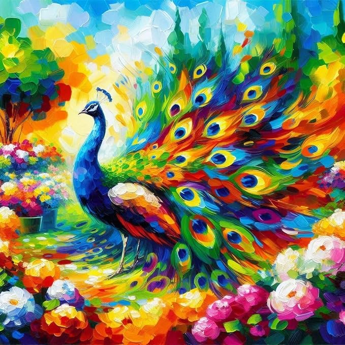 Paint by Numbers Kit for Adults, Peacock & Flower Design, 16x16 Inch