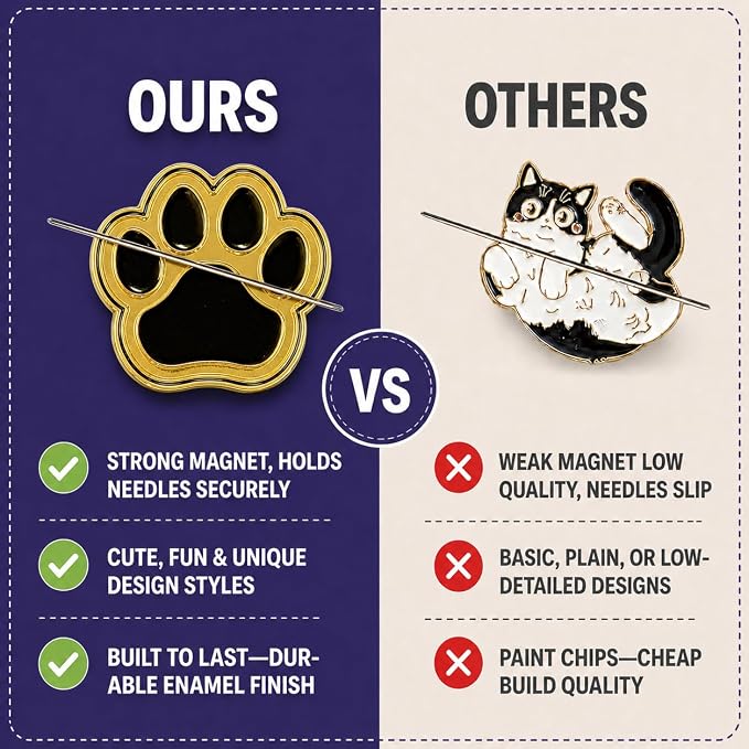 The Quilted Bear Magnetic Needle Minder, Dog Paw | Enamel Needle Keeper for Embroidery & Cross Stitch, Secure Holder for Sewing Needles & Pins, Strong Magnet, Sewing Accessory