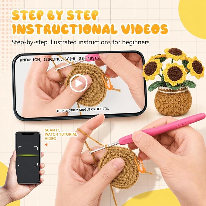 Crochet Kit for Beginners, Crochet Plant Kit,Knitting Kit(Sunflower)