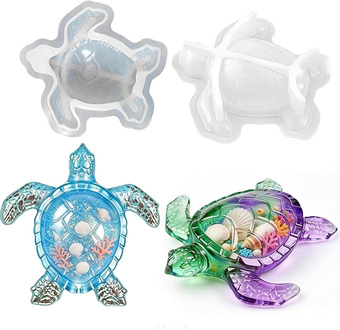 2Pc 3D Sea Turtle Silicone Resin Mold Realistic Turtle Animal Epoxy Casting Mold for DIY Garden Decor Tdesktop Ornament Wall Hanging Home Handicraft Table Decoration Keepsake Making