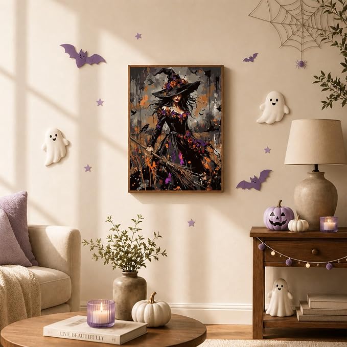 TELMOXA Halloween Paint by Numbers Kit for Adults, 16x16 in | Witch Adult Paint by Number Kits, Acrylic Oil Painting, Colored Canvas, Painting Kit, DIY Craft Kits, Gifts, Home Wall Decor