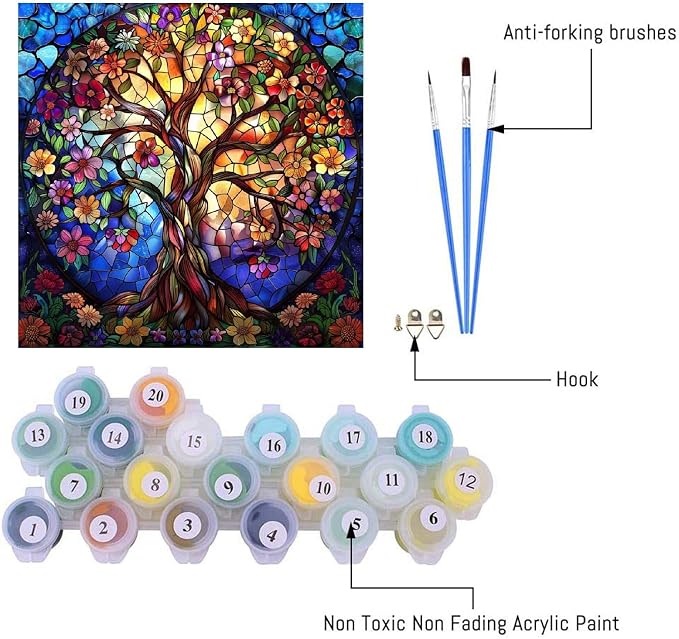 VIGEGU Tree of Life Paint by Numbers Kit for Adults Beginner with Framed | Easy Adult Paint by Number Kits on Canvas DIY Painting for Beginners Art by Numbers for Home Wall Decor 10x10 Inch