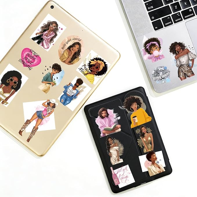 Black Girl Decal Sticker Book for Water Bottle: 260+ WaterProof Vinyl Motivational Stickers for Black Teen Girls & Women, 24 Pages for Journaling, Scrapbooking, Laptop, Self-Care & Inspirational Decor