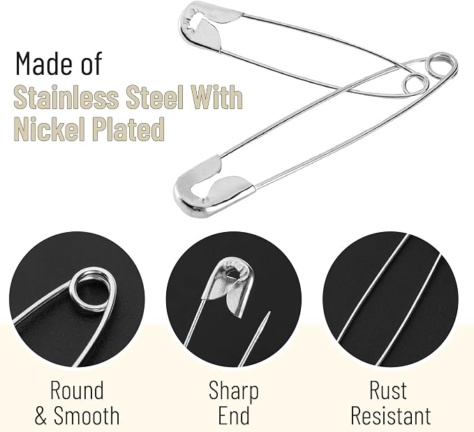 Mr. Pen- Large Safety Pins, 3.3 Inch, 50 Pack, Silver