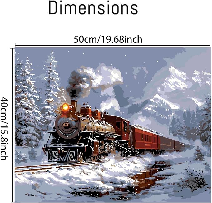 Train Paint by Numbers Kit for Adults,Winter Painting by Numbers,DIY Acrylic Paint Kit for Adults Beginners Without Frame,Easy Christmas Adult Paint by Number Kits on Canvas for Decor 16x20inch
