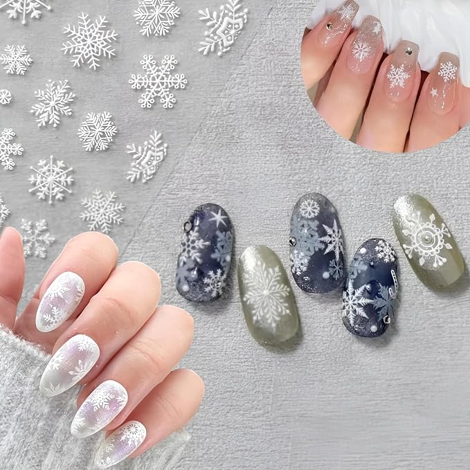 30 Sheets Christmas Nail Art Stickers Decals 3D Self-Adhesive Snowflake Nail Stickers White Snowmen Santa Claus Elk Nail Supplies New Year DIY Nail Decals