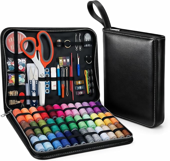 Forypretty Sewing Kit for Adults, 228 PCS Needle and Thread Kit with Tailor Scissors and Accessories, 43 XL Thread Spools, Travel Sewing Kit for Beginners, PU Leather, Gift for Mom Grandma