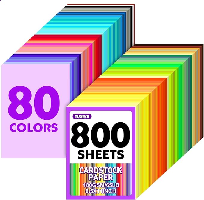 TUXIYA 800 Sheets 8.5" X 11" Colored Cardstock, 80 Colors Card Stock