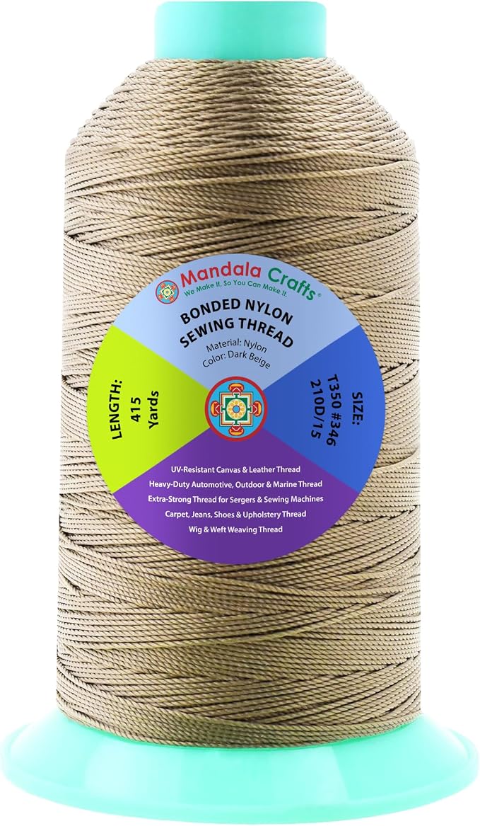 Mandala Crafts Size 346 210D T350 Dark Beige Bonded Nylon Thread, 415 YDs