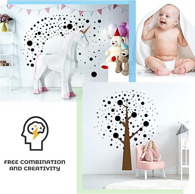 Zonon 264 Pcs Polka Dot Wall Stickers, Vinyl Peel Stick Removable Black