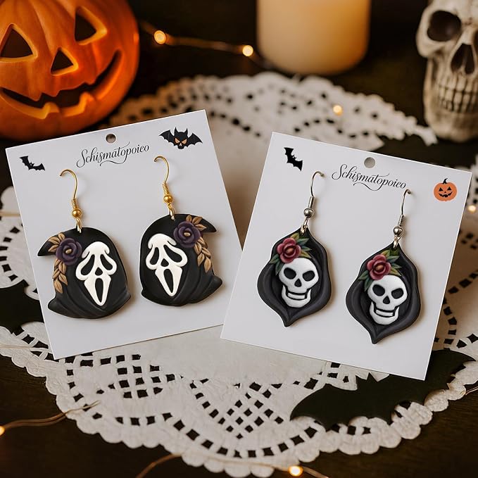 9pcs Halloween Horror Polymer Clay Cutters - Skeleton/Masked Ghost/Skeleton Crow/Demon Scythe, Ideal for April Fools' Day Earrings & Jewelry Making Supplies