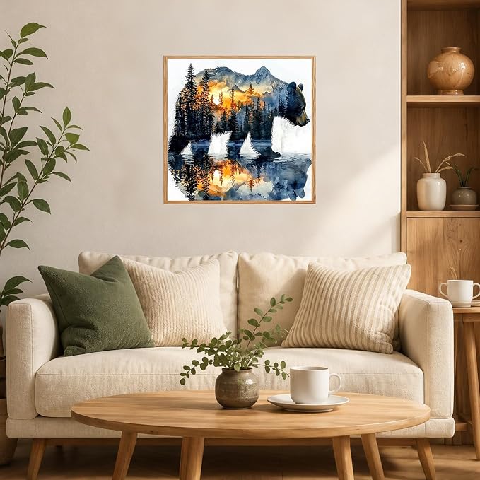 AUKELHJ Framed Paint by Numbers Kit for Adults, Bear, 10x10 inch