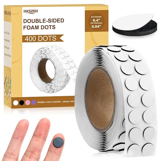400 PCS 1mm Double Sided Foam Dots 0.4" Foam Round Dots 3D Foam Tape Craft Double Sided Dual Adhesive Foam Mounts Foam Pop Dots For Art Crafts Diy Handmade Scrapbook(Black,0.4" Diameter,1mm Thick)