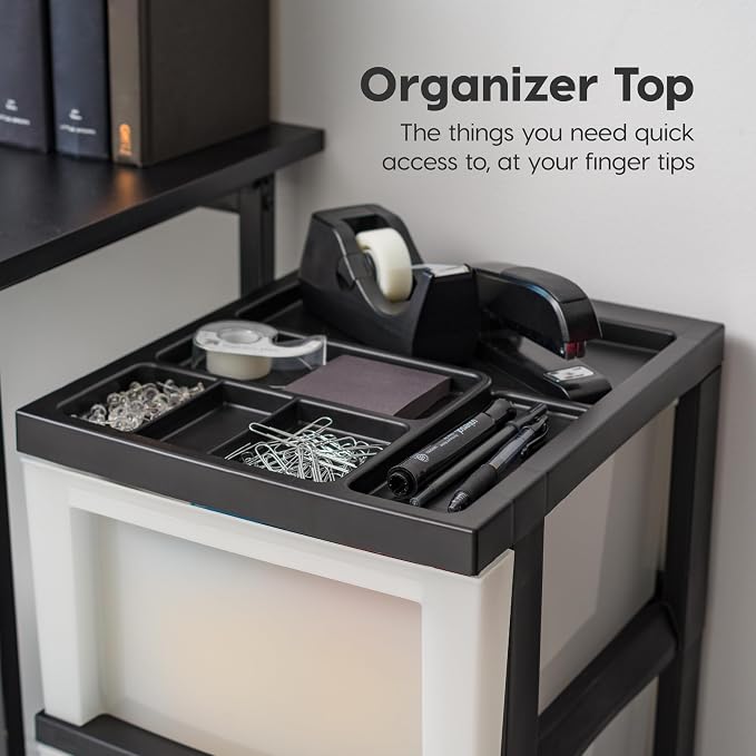 IRIS USA 3-Drawer Rolling Storage Cart, Black/Pearl