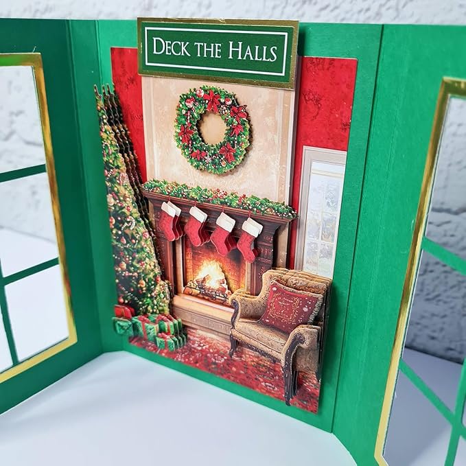 Katy Sue Deck The Halls Die-Cut Decoupage Pack. 12 Pre-Cut Die-Cut Decoupage Sheets for Christmas Card Making Supplies & Card Toppers Featuring Christmas Stocking, Jingle Bells & Holiday Scenes