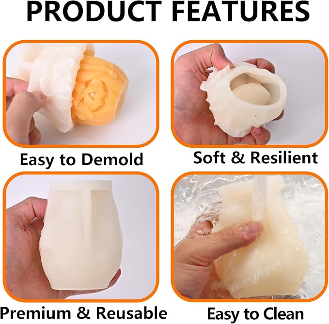 Halloween Molds, Little Ghost Stepping on Pumpkin Candle Molds | 3D Halloween Pumpkin Silicone Mold for Candle Making, Epoxy Resin Casting, Handmade Soap, DIY Crafting Gift Home Decor
