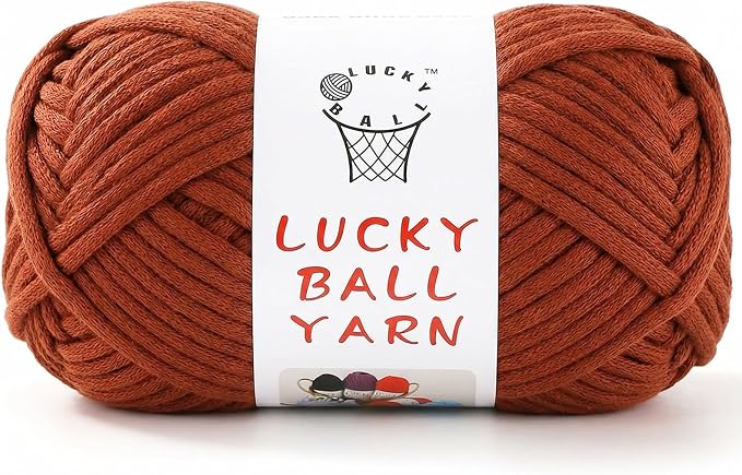 LUCKY BALL Yarn for Crocheting, 100g / 109 yd 70% Cotton 30% Nylon #5 Bulky Tube Yarn, Soft Crochet & Knitting Yarn for Bags, Hats, Socks, Sweaters, Blankets(Brown)