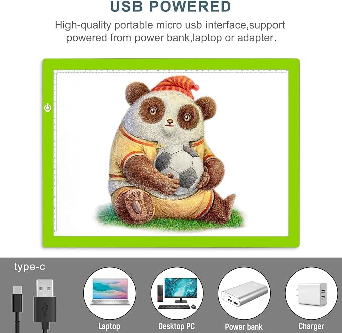 A3 Copy Light Board Tracing Box, Ultra-Thin Adjustable Drawing Tablet USB Power Artcraft LED Tracer Light Pad for Diamond Art Painting Accessories, Sketching, Animation, Quilting, Stenciling (Green)