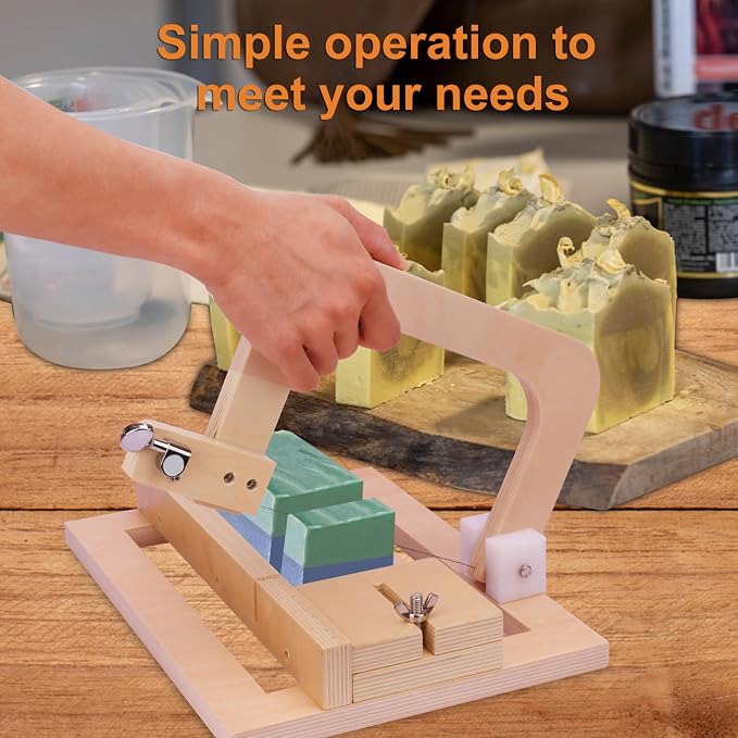 kukmakri Wooden Soap Cutter for Soap Making - 13.4 x 9.5 x 7.6 Inch Handmade Soap Making Supplies, Adjustable Wire Slicer Cutting Tool, Wood Soap Cutters for Soap Making, Cheese DIY