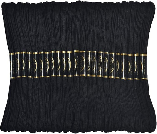 Embroidery Floss - Cross Stitch Threads - Friendship Bracelets Floss - Crafts Floss 24 Skeins Per Pack and Free Set of 2Embroidery Needles and 1Needle Threader（Black）