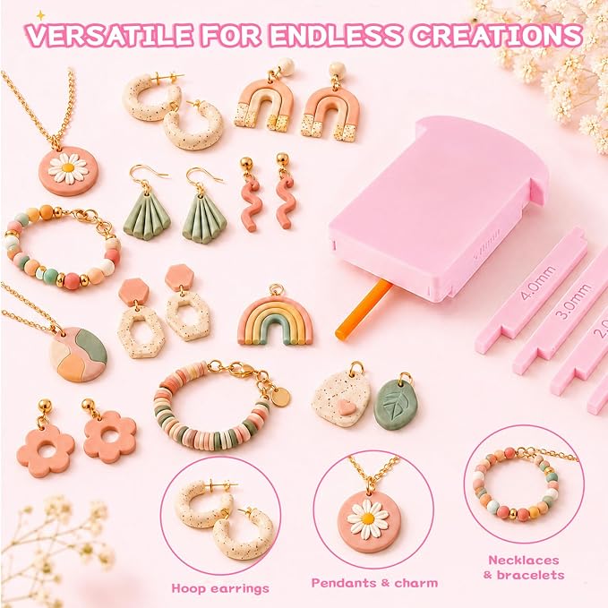Polymer Clay Roller Guide Set with 12 Sliders, 6 Thickness Sizes, Tube Hoop Guide & Bead Roller Tool for Uniform Strips, Clay Snakes, Twisted Hoop Earrings and Jewelry Making