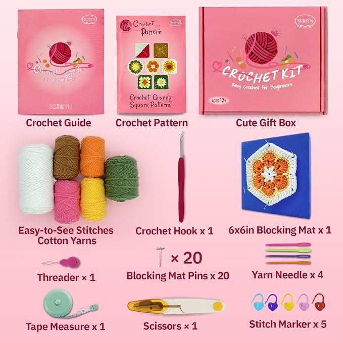 SGIBYN Granny Squares Crochet Kit for Advanced Beginners with Video