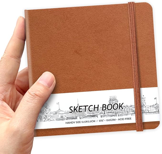 5" x 5" Hardcover Sketch Book,58 Sheets Small Mixed Media Pocket Sketch Pad