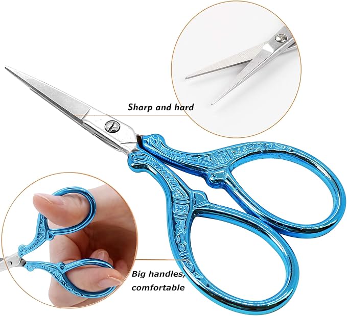 Small Thread Scissors 3.6 inch Stainless Steel Classic Scissors | Embroidery Scissors with Leather Cover Sewing DIY Tools Small Shear for Needlework DIY Craft Thread Cutting Cross Stitch
