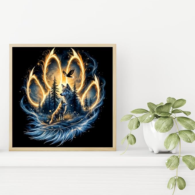 Wolf Diamond Art Kits for Adults, 5D Diamond Painting for Adult Beginners | DIY Full Drill Round Gem Painting Dot Art for Adults, Home Wall Decor 13.78x13.78 Inch