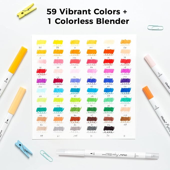 Ohuhu Adult Coloring Book Markers Paper-friendly Water-Based 60 Colors-Pupe