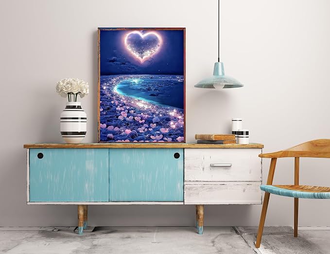 5D Diamond Painting Kits for Adults, Love Heart Beach Diamond Art Kits