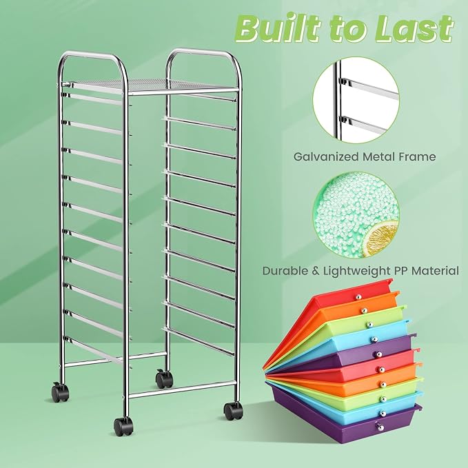 COSTWAY 10-Drawer Rolling Storage Cart, Utility Mobile Trolley