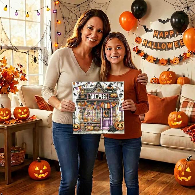 Diamond Art Kits for Adults with Frame,Halloween Shop Diamond Painting Kits