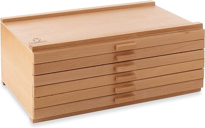 7 Elements 6 Drawer Wooden Artist Storage Supply Box for Pastels, Pencils, Pens, Markers, Brushes and Tools