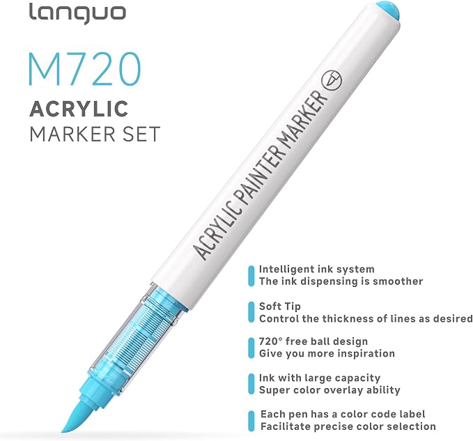 languo 36 Colors Acrylic Paint Markers, Brush Tip, Direct Liquid Ink