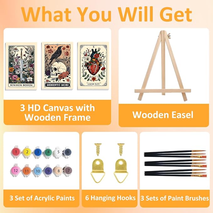 Mandun Tarot Paint by Numbers Kit for Adults, 3 Pack, 7.8x11.8 inch | DIY Painting Kits Crafts for Adults, Relieve Stress, Frame Canvas, Wooden Easel, Gift Box, Home Wall Decor