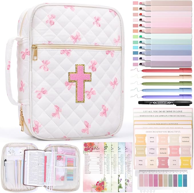 XKDOUS Bible Cover Case for Women Bible Bag Journaling Kit w/Study Supplies