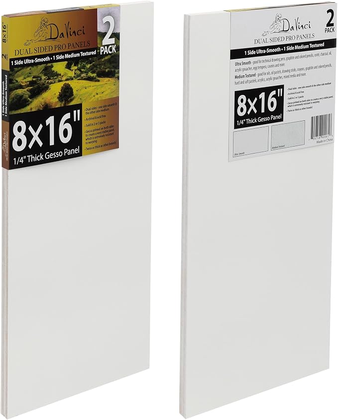 Jerry's Artarama Da Vinci Dual Sided Pro Panel Board - 2-Pack, 8x16 6mm Deep Panels for Painting - Archival, Acid-Free Art Supplies - Ultra-Smooth & Medium Textured Paint Surfaces