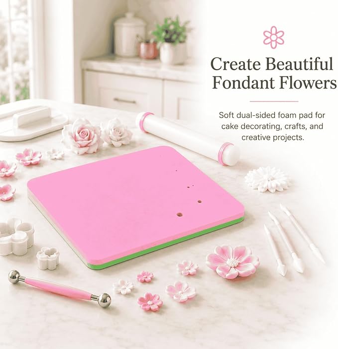 Fondant Foam Pad with 5 Holes - Silicone Mat for Cake Decorating, Rolling Pin & Clay Tools, Perfect for Fondant, Gum and Air Dry Clay Crafts
