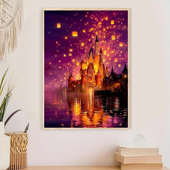 Magical Castle Paint by Numbers Kit for Adults Framed Canvas Frameworkless | Easy Adult Paint by Number Kits on Canvas DIY Magical Castle Painting for Beginners Art by Numbers for Home Wall Decor Gift