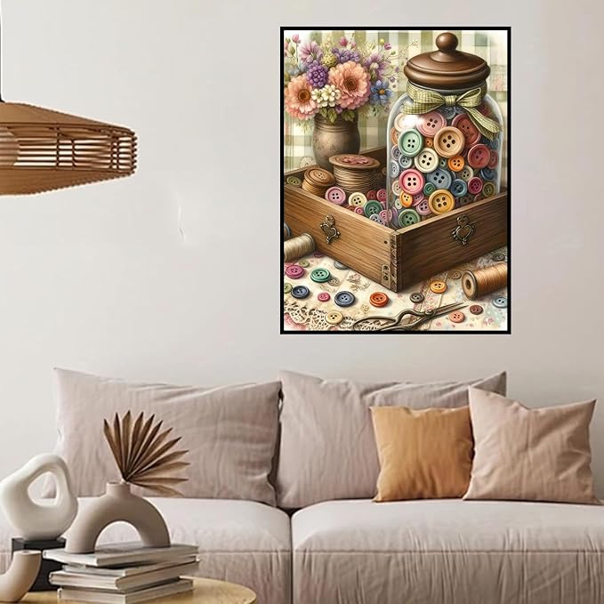 HHMATITS Vintage Sewing Button Diamond Art Kits for Adults 12x16IN