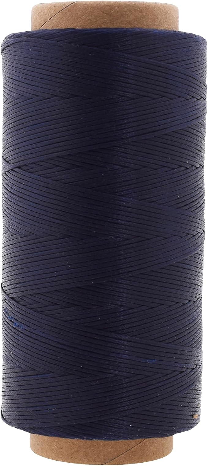 Mandala Crafts 210D 1mm Dark Navy Blue Flat Waxed Thread for Leather Sewing
