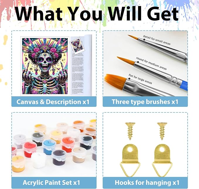 Skull Paint by Numbers Kit for Adults, Adult Paint by Number Kits 16x20 in | Paint by Numbers Kit for Adults, Acrylic Painting by Numbers, DIY Arts and Crafts for Gifts or Home Decor